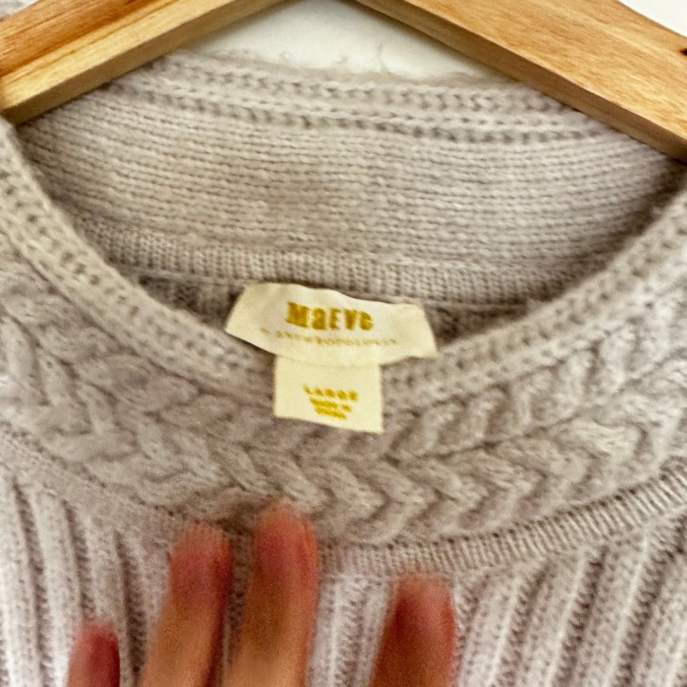 Maeve White Light Gray Cable Knit Sweater Size Large Cozy Textured Pullover - Picture 3 of 6
